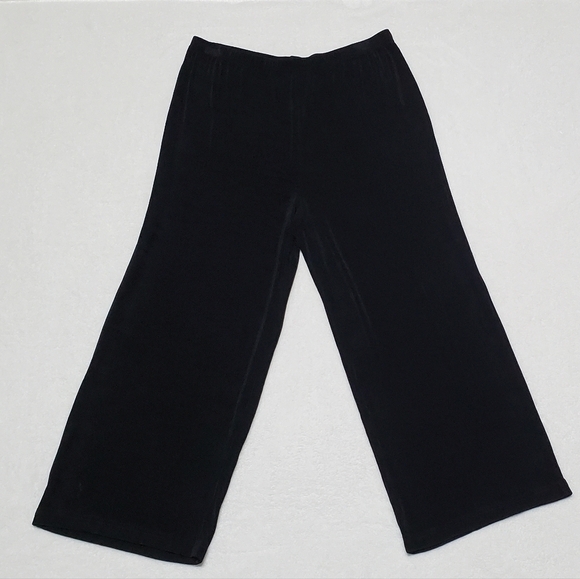 Vintage 80s Softwear Mark Singer Black Slinky Crepe High Rise Palazzo Pants L - Picture 4 of 11